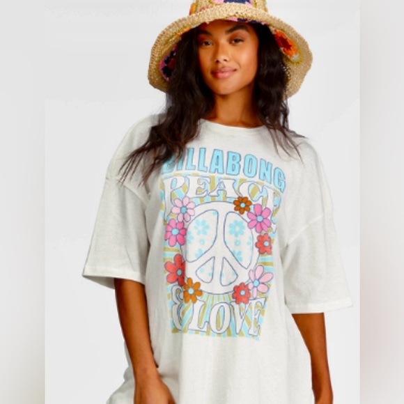 Billabong White Peace & Love Graphic Tee - Picture 1 of 3